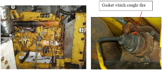 PCP crane engine room, engine A to the left, and close-up of diesel injector for cylinder 6.